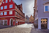 Kramerstrasse on the market square in Memmingen, Bavaria, Germany