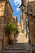 Alley in the picturesque little mountain village Fornalutx in the Tramuntana mountains ,, Mallorca, Spain; Europe