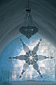 The Ceremony Hall in the classic Icehotel in Jukkasjarvi near Kiruna in Swedish Lapland; northern Sweden.