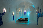 Cold Rooms in the ICEHOTEL 365 which was launched in 2016 and is a permanent structure offering year round the stay in the Icehotel in Jukkasjarvi near Kiruna in Swedish Lapland; northern Sweden.