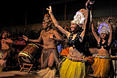 RAROTONGA - JAN 16 2018:Polynesian Cook Islanders dance in cultural show in Rarotonga, Cook Islands.The islanders are of the Maori race linked in culture and language to the Maohi of French Polynesia.