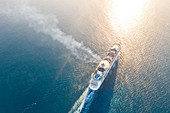 Aerial view of cruise ship sailing in the Caribbean Sea at sunset, Antilles, Central America