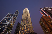 (Vlnr) Turm der Bank of China, Cheung Kong Center, Sin Hua Bank und HSBC-Gebäude, Zentralbezirk, Hongkong, China.