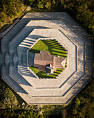 Aerial view of Saint Anthony's sanctuary (Caporetto memorial), Kobarid, Goriska, Slovenia
