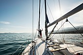 France, Haute Savoie, Evian-les-Bains, Lake Geneva, sail cruise