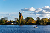 Havel, Potsdam West, water tower on the Hermannswerder island, Potsdam, Brandenburg state, Germany