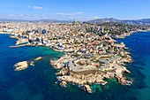 Frankreich, Bouches du Rhone, Marseille, Bezirk Endoume, Anse de Malmousque, Inseln des Pendus (Luftaufnahme)