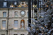 France, Cote d Or, Dijon, old town listed as World Heritage by UNESCO, Palace of the Dukes and the States of Burgundy, city hall, facade, Christmas illuminations