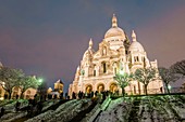 France, Paris, Montmartre, Sacre Coeur basilica, snowfalls on 07/02/2018