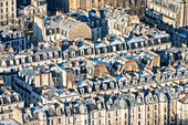 France, Paris, zinc roofs, snowfalls on 07/02/2018