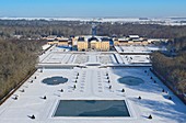 France, Seine et Marne, Maincy, the castle and the gardens of Vaux le Vicomte covered by snow (aerial view)