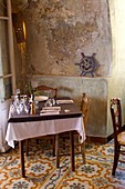 France, Haute Corse, Balagne, Calvi, decoration of the restaurant La table di a Loghia