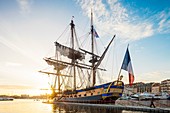 France, Bouches-du-Rhone, Marseille, the Hermione moors from 12 to 16 April 2018 in the Old Port (Vieux-Port)