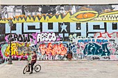 France, Paris, Canal Saint Martin, Valmy quay, graffiti wall, street art