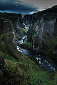 Fjadrargljufur Canyon with Fjaðrá river flowing through it,Iceland