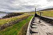 Replica Viking longship, Skidbladner, Haroldswick, Island of Unst, Shetland Isles, Scotland, United Kingdom, Europe