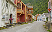 Traditional wooden house in Laerdalsöyri (Laerdal), Sognefjord, Sogn og Fjordane, Norway, Europe