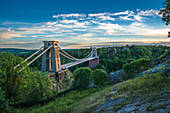 Historic Clifton Suspension Bridge by Isambard Kingdom Brunel spans the Avon Gorge with river Avon below, Bristol, England, United Kingdom, Europe
