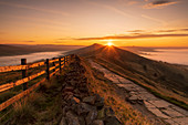 Sunrise above Lose Hill and Back Tor from Mam Tor, The Peak District National Park, Derbyshire, England, United Kingdom, Europe