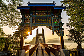 View of entrance to Shi Baozhai Pagoda on Yangtze River near Wanzhou, Chongqing, People's Republic of China, Asia