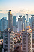 View of Shanghai skyline at sunrise, Luwan, Shanghai, China, Asia