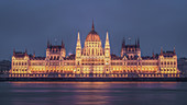 Hungarian Parliament at twilight, Budapest, Hungary, Europe