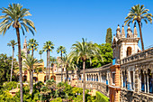 Galeria de Grutesco und das Portal des Privilegs in den Gärten des Real Alcazar, UNESCO-Weltkulturerbe, Sevilla, Andalusien, Spanien, Europa