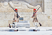 Evzone soldiers performing change of guard, Athens, Greece, Europe