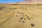 Aerial by drone of a Buzkashi game, Yaklawang, Afghanistan, Asia