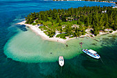Aerial by drone of Starfish Point on Water Cay, Grand Cayman, Cayman Islands, Caribbean, Central America