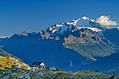 Wiwannihütte with cathedral, Wiwannihütte, Bernese Alps, Valais, Switzerland