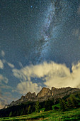 Milky Way over Rosengartengruppe, Rosengarten, Dolomites, UNESCO World Natural Heritage Dolomites, South Tyrol, Italy