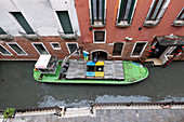 In Venice, the garbage collection comes by ship, San Marco, Venice, Veneto, Italy, Europe