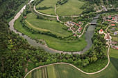 Donauschleifen, Luftaufnahme vom Naturpark Oberes Donautal, Donau, Deutschland