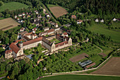 Beuron Abbey, aerial view of the Upper Danube Valley Nature Park, Sigmaringen district, Danube, Germany