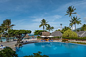 Swimming pool at the Hilton Moorea Lagoon Resort & Spa, Moorea, Windward Islands, French Polynesia, South Pacific