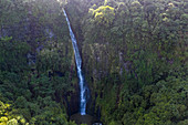 Aerial view from Faarumai Waterfall (Cascades de Faarumai), Vallée Vaipu, Tahiti, Windward Islands, French Polynesia, South Pacific
