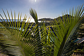 Blick von einer Residence Villa Unterkunft auf Hügel im Six Senses Fiji Resort, Malolo Island, Mamanuca Group, Fidschi-Inseln, Südpazifik