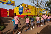 School children on their way to school, Gisuma, Western Province, Rwanda, Africa