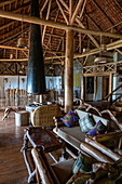 Stylish interior of the lounge area in the Kivu Paradis Hotel Resort on the banks of Lake Kivu, Nyamyumba, Western Province, Rwanda, Africa
