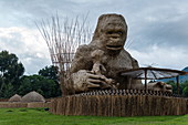 Giant wooden gorilla sculpture built from sticks, Volcanoes National Park, Northern Province, Rwanda, Africa
