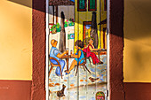 Painted doors in Rue Da Santa Maria, Funchal, Madeira, Portugal, Atlantic, Europe