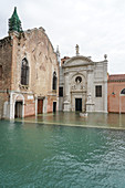 High tide in Venice in November 2019, Church of the Abbey of Misericordia, Venice, UNESCO World Heritage Site, Veneto, Italy, Europe