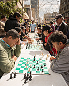 Men playing chess, La Candelaria, Bogota, Cundinamarca, Colombia, South America