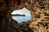 Lighthouse in Portocolom, Cova Foradada, Mallorca, Balearic Islands, Spain