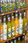 Detail of bottles Limoncello in Capri, Italy