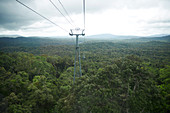 Skyrail Rainforest Seilbahn läuft über dem Barron Gorge National Park, in den feuchten Tropen von Queenslands Weltkulturerbegebiet, Cairns, Australien.