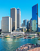 Ansicht des kreisförmigen Kais und des zentralen Geschäftsviertels, Sydney, New South Wales, Australien, Pazifik