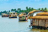 Kerala houseboats cruising Lake Vembanad, longest lake in India, during a backwater tour, Alappuzha (Alleppey), Kerala, India, Asia