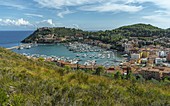 The bay of Porto Ercole seen from the Filippo fortress. Porto Ercole, Grosseto, Tuscany, Italy, Europe